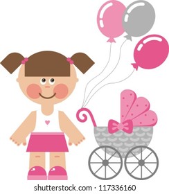 Vector illustration, graphics. Stroller for newborn baby