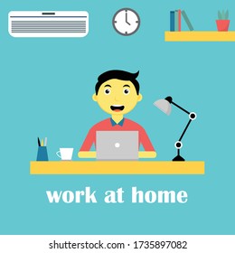 ilustración vectorial de gráficos Trabajando en casa, jóvenes freelancers trabajando en laptop en casa. Gente en casa en cuarentena.
