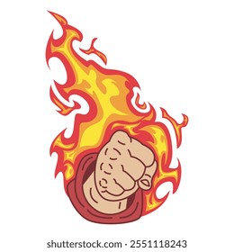 vector illustration of a grasping hand with a burning fire