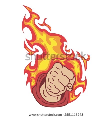 vector illustration of a grasping hand with a burning fire