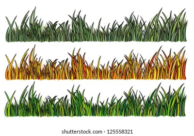 vector illustration of grass in 3 different colors