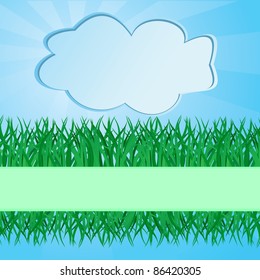 Vector illustration with grass and cloud-banner
