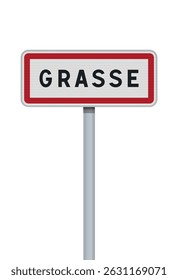 Vector illustration of Grasse city entrance road sign on metallic pole