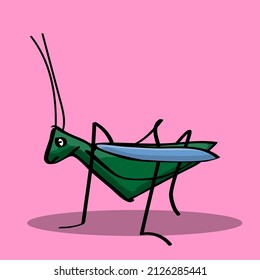 Vector illustration of a grasshopper . A grasshopper in cartoon style. A grasshopper on a minimalistic background.