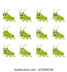 vector illustration of Grasshopper with different facial expressions