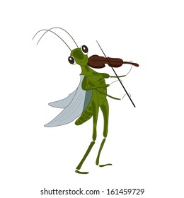 Vector Illustration of a Grasshopper with a Violin