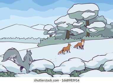 Vektorillustration eines Graslands im Winter