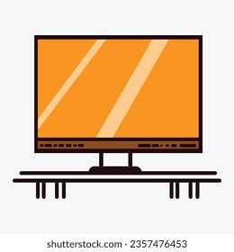Vector illustration of a grated wood desk object with technology