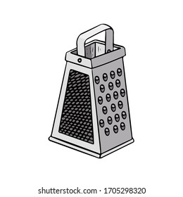 Vector illustration of grater for products. Hand-drawn kitchen item for design.