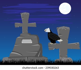 Vector illustration graveyard with grave in the night