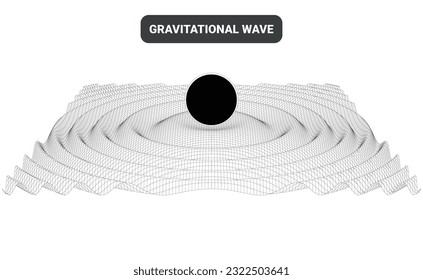 Vector illustration of a gravitational wave generated by a massive black hole creating ripples in the fabric of space