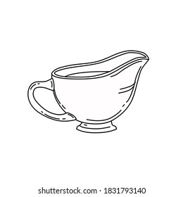 Vector illustration of a gravy boat with cream. Icon. Outline.Isolated background.