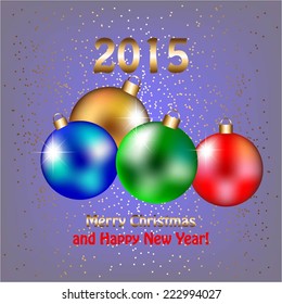 Vector illustration of Gray background. 2015. Christmas decorations