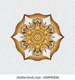 Vector illustration. Gray background. Golden mandalas element.