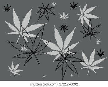 ilustración vectorial de hojas de cannabis negras grises