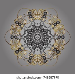Vector illustration with gray, brown and beige isolated snowflakes. Symbol of winter. Isolated watercolor snowflakes on gray, brown and beige colors. Beautiful decoration.