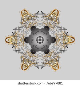 Vector illustration. Gray, brown and beige icon silhouette. Symbol of celebration. New Year sign. Snowflake winter isolated on gray, brown and beige colors. For Christmas design.
