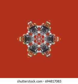 Vector illustration. Gray, brown and orange colors. Holiday design for Christmas and New Year fashion prints. Christmas pattern with snowflakes abstract background. Gray, brown and orange snowflakes.