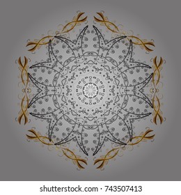 Vector illustration. A gray, brown and yellow colors with snowflakes. Vector christmas abstract colorful background with cute snowflake.