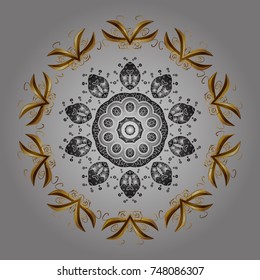 Vector illustration with gray, brown and yellow isolated snowflake. Isolated watercolor snowflakes on gray, brown and yellow colors. Beautiful decoration. Symbol of winter.