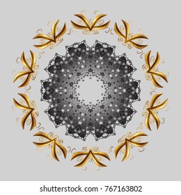 Vector illustration. Gray, brown and yellow colors. Holiday design for Christmas and New Year fashion prints. Christmas pattern with snowflakes abstract background. Gray, brown and yellow snowflakes.