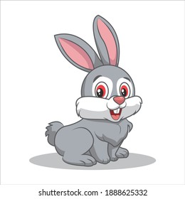 Vector illustration of gray bunny with red eyes baring front teeth