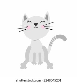 Vector illustration of a gray cat. It can be used as greeting card, poster, invitation for birthday, Valentine Day