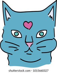 Vector illustration. Gray cat with pink heart. Valentine's Day. 