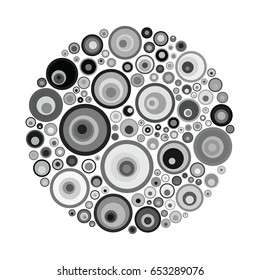 vector illustration of gray circles in round shape for abstract emblem or background