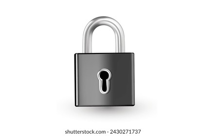 Vector illustration of gray color closed padlock on white background. 3d style design of metallic shine padlock for web, site, banner, poster