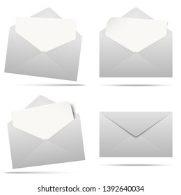 vector illustration with gray colored envelopes with white empty paper isolated on white background