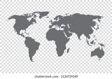 vector illustration of gray colored world map on transparent background