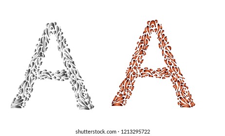 vector illustration of a gray and copper capital letter А  in the form of a pattern filled in with a gradient