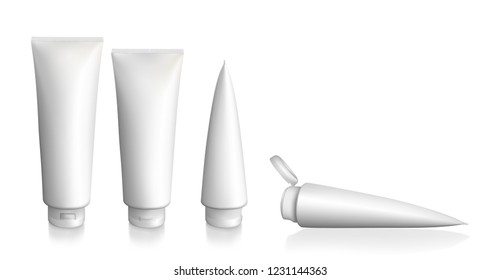 Vector illustration of the gray cosmetic tubes for cosmetic product or cream, skin care, toothpaste, ointments, sunscreen lotion, medicine, on white background. Idea for your design product.