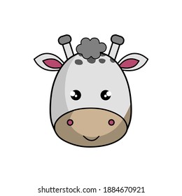 Vector illustration of a gray cow face with a flat face model as if thinking about something.