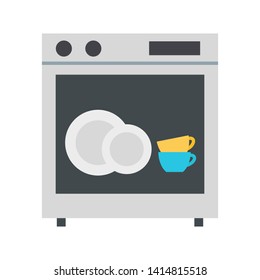Vector illustration of gray dishwasher. Flat design. 