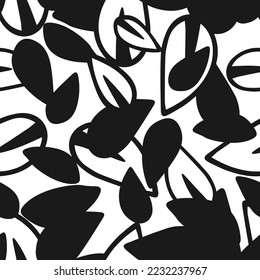 Vector Illustration of gray doodle leaves isolated on a white background, Seamless pattern