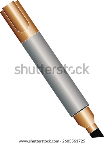 Vector illustration of a gray and gold permanent marker pen with a cap side view. 