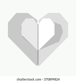 Vector illustration: gray  heart origami model for Valentine's Day decoration isolated on white background
