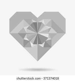 Vector illustration: gray  heart origami model with abstract flower for Valentine's Day decoration isolated on white background