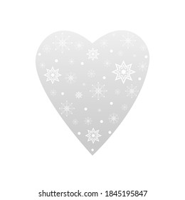 Vector illustration of gray heart in snowflakes isolated on white background.