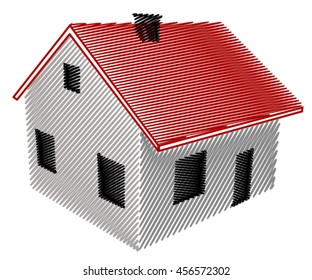 Vector illustration. Gray house with red roof