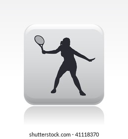 Vector illustration of a gray icon isolated in a modern style with a reflection effect depicting a tennis player in action