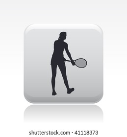 Vector illustration of a gray icon isolated in a modern style with a reflection effect depicting a tennis player in action