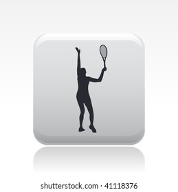 Vector illustration of a gray icon isolated in a modern style with a reflection effect depicting a tennis player in action