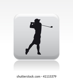 Vector illustration of a gray icon in a modern style with a reflection effect depicting a isolated golf player in action