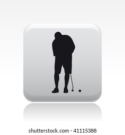 Vector illustration of a gray icon in a modern style with a reflection effect depicting a isolated golf player in action