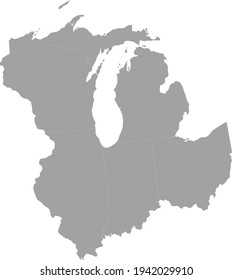 vector illustration of Gray Map of East north central region with US federal state