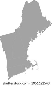 vector illustration of Gray Map of New England region of USA with federal states