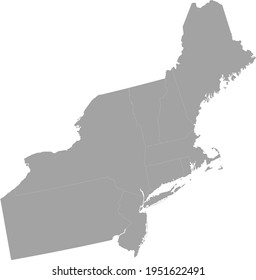 vector illustration of Gray Map of Northeast region of USA with federal states